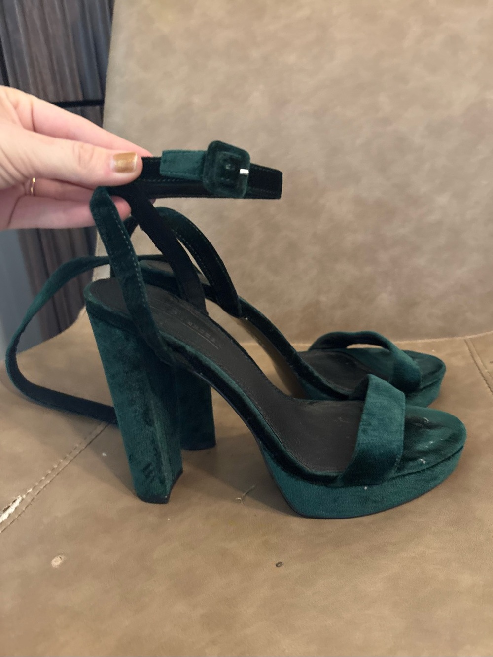 ASOS green velvet strappy wrap around heels shoes size 8